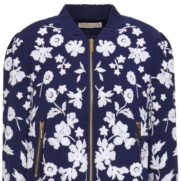 Michael Kors Bomber Jacket Beaded Navy White NWT M - Picture 3 of 14